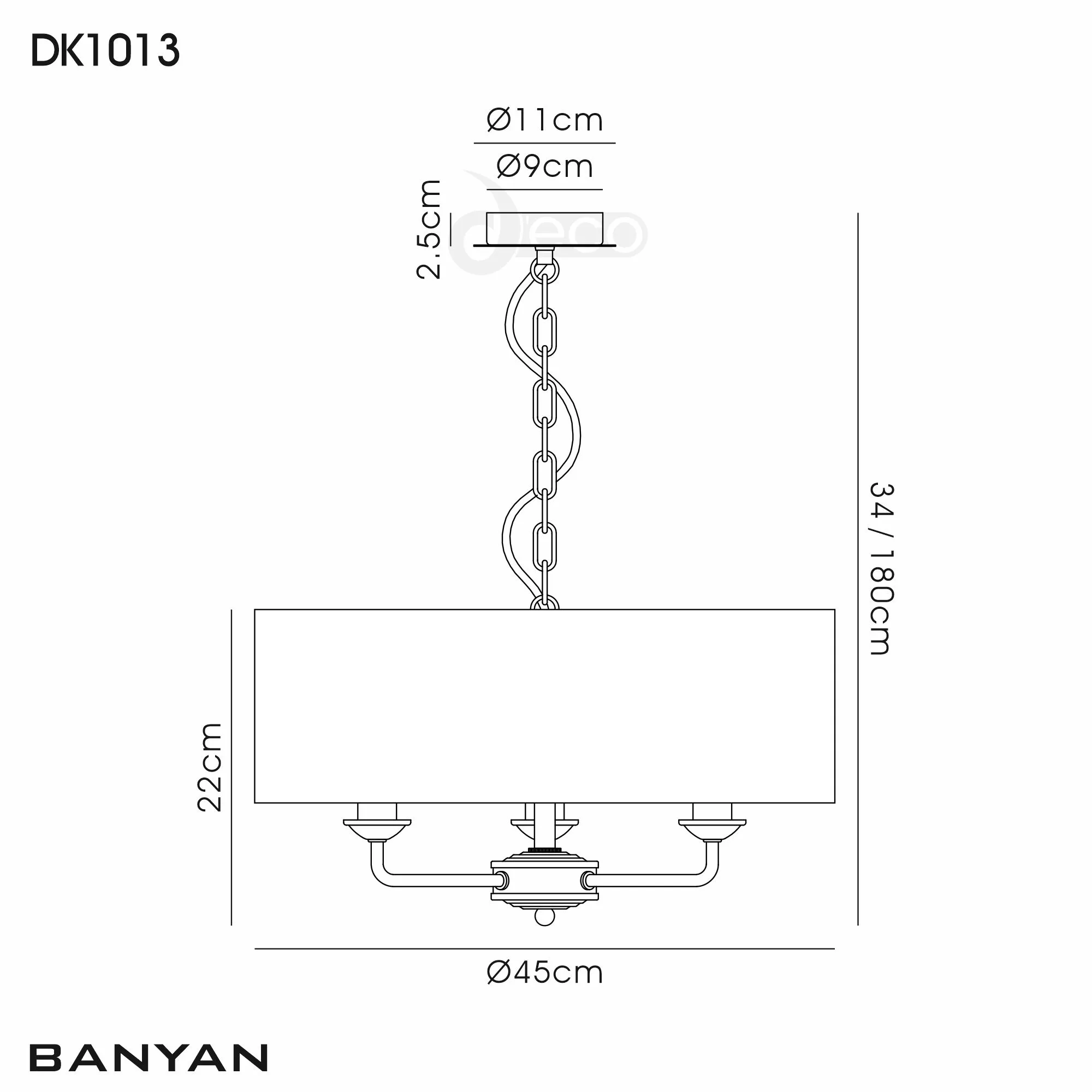 Banyan 45cm 3 Light Pendant Matt Black; Black DK1013  Deco Banyan MB BL